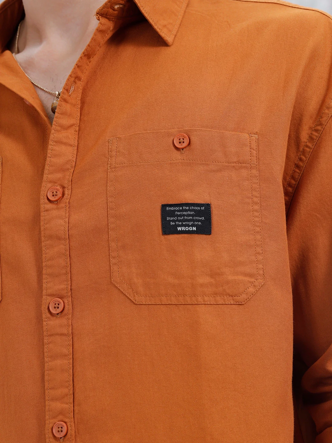 Men's Casual Solid Double Pocket Oversized Fit Shirt | Orange - Image 5