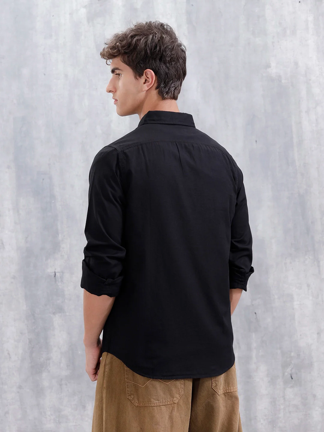 Men'S Casual Solid Patch Pocket Shirt | Black - Image 3