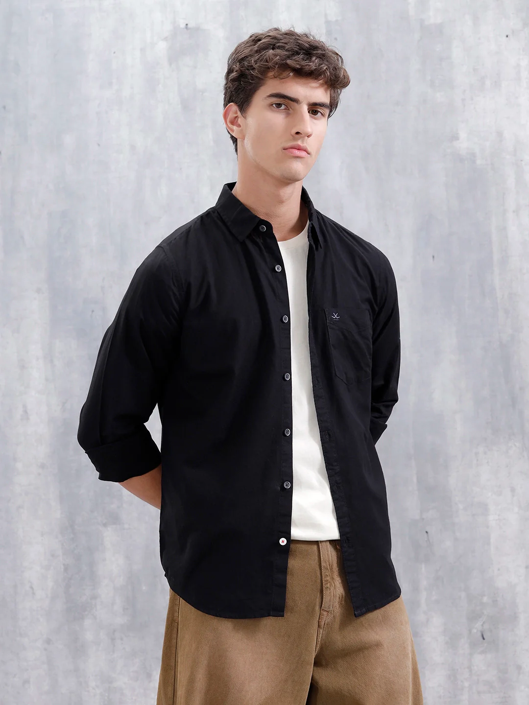 Men'S Casual Solid Patch Pocket Shirt | Black - Image 4