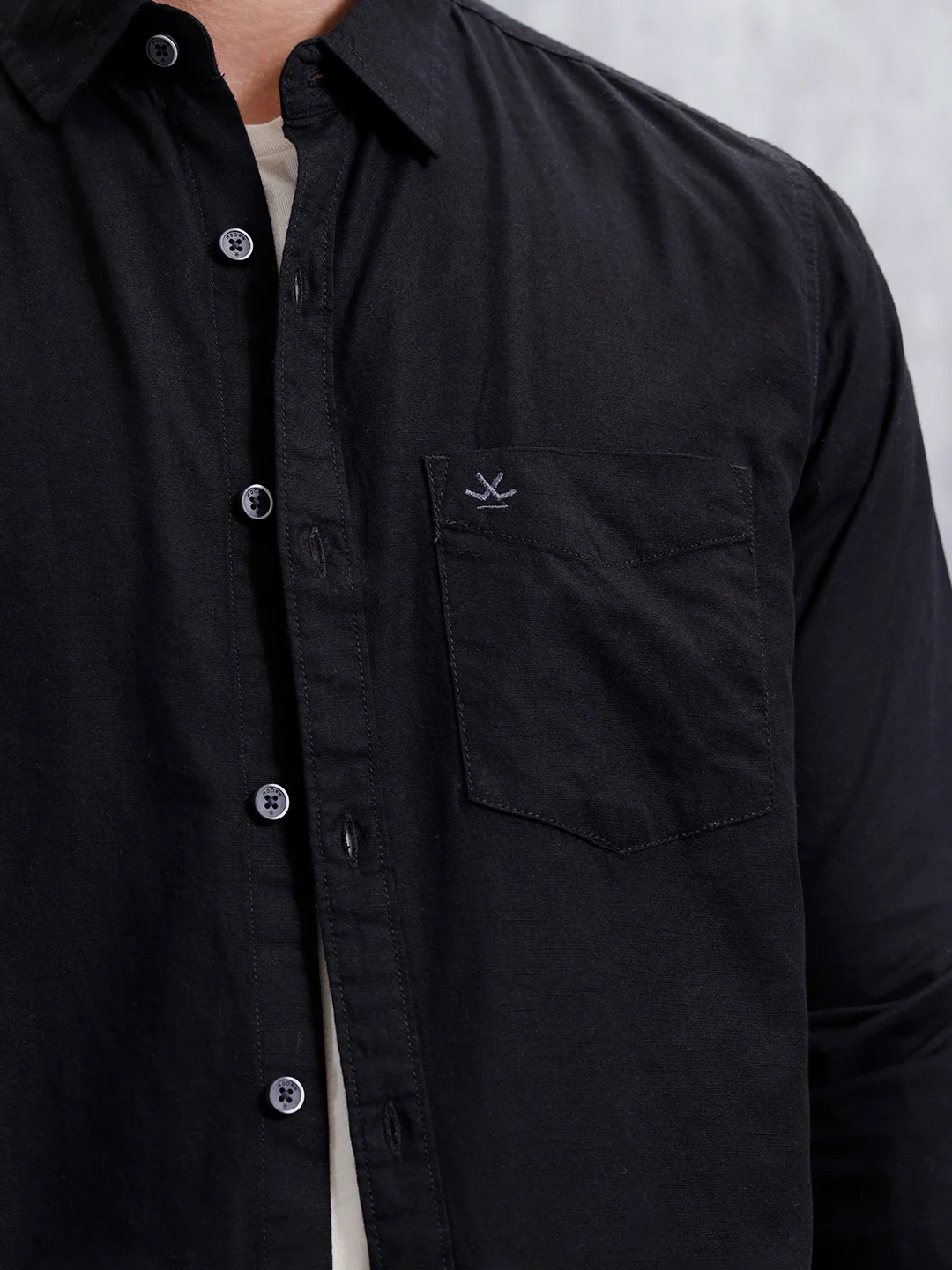 Men'S Casual Solid Patch Pocket Shirt | Black - Image 5