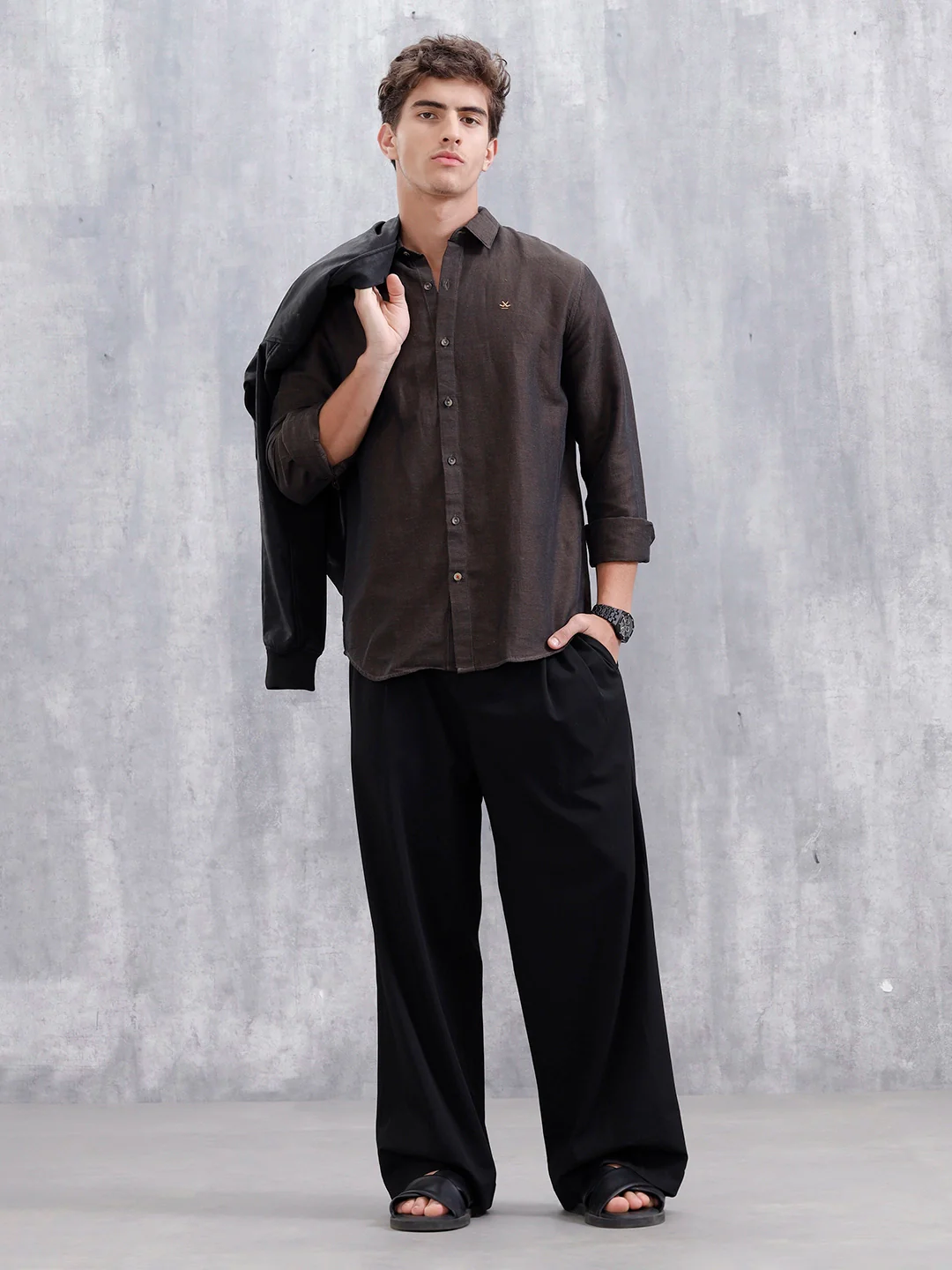 Men's Casual Solid Shirt | Brown - Image 2