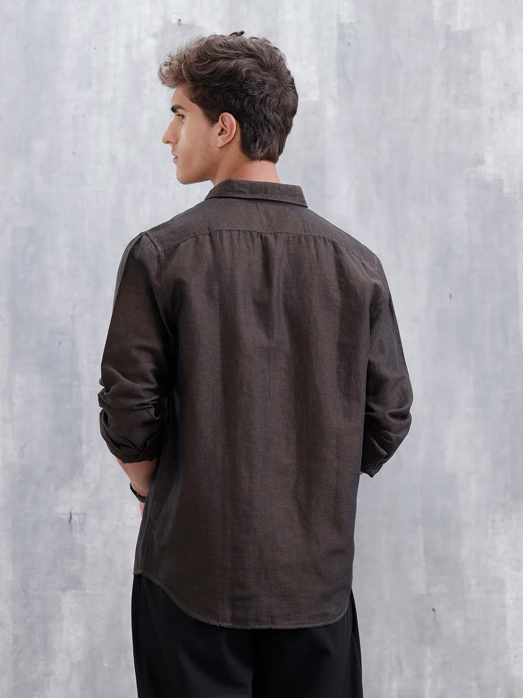 Men's Casual Solid Shirt | Brown - Image 3