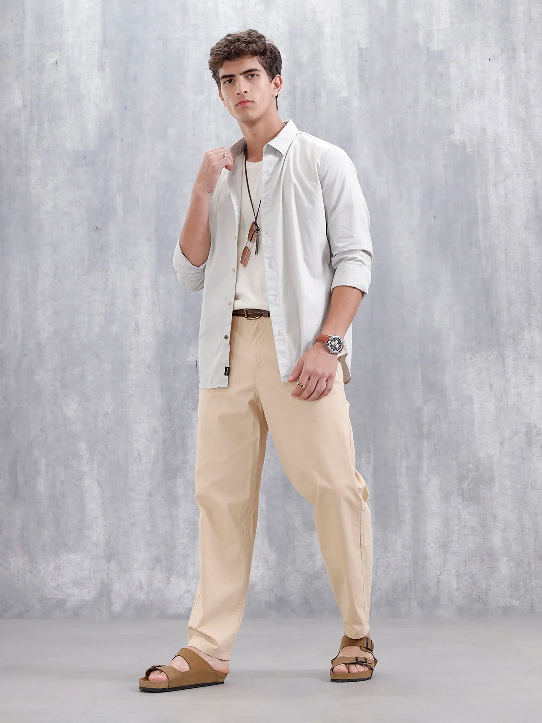 Men'S Casual Solid Slim Fit Shirt  | Beige - Image 2