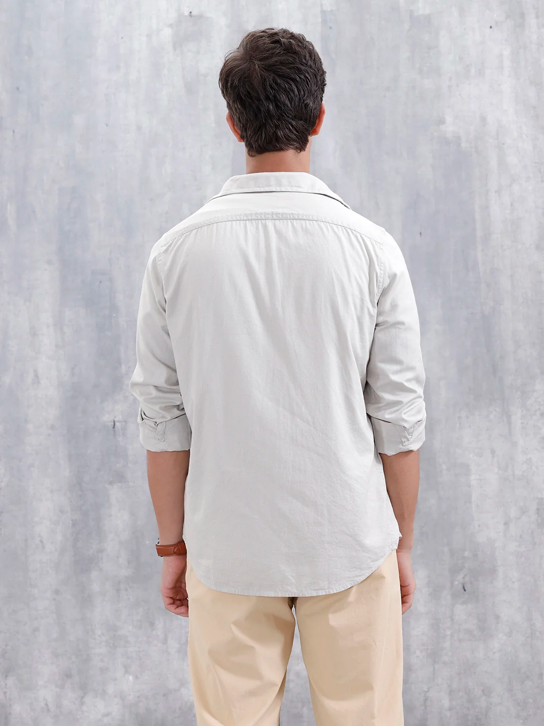 Men'S Casual Solid Slim Fit Shirt  | Beige - Image 3