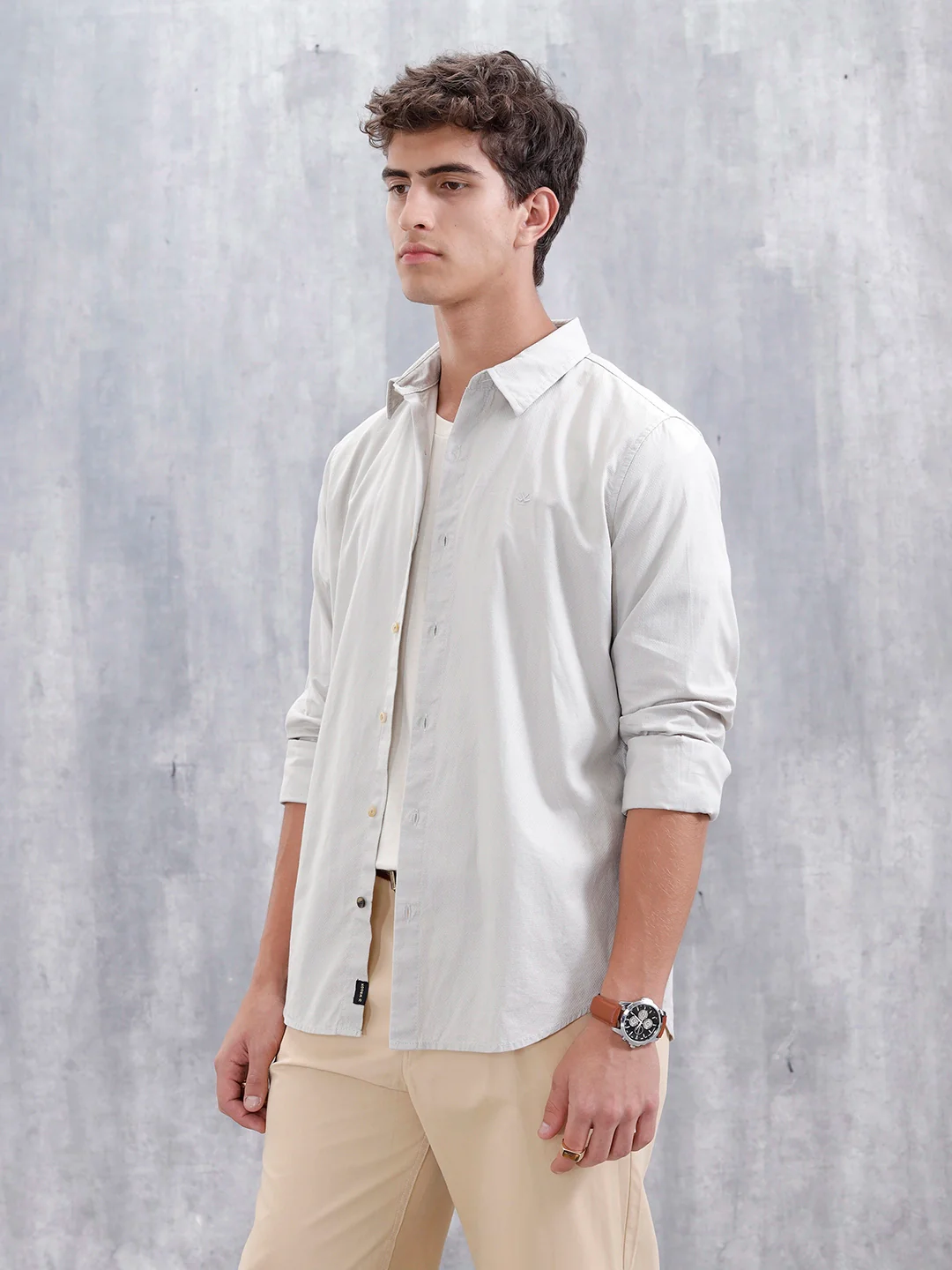 Men'S Casual Solid Slim Fit Shirt  | Beige - Image 4