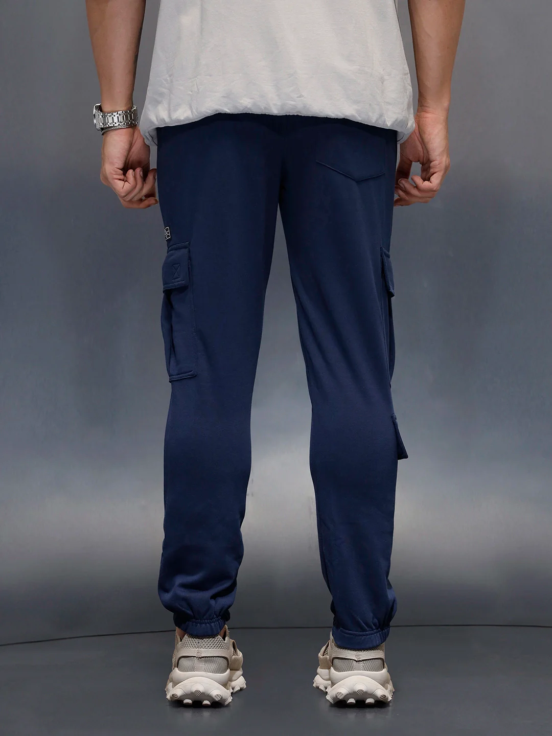 Men's casual straight fit knitted jogger | Navy Blue - Image 3