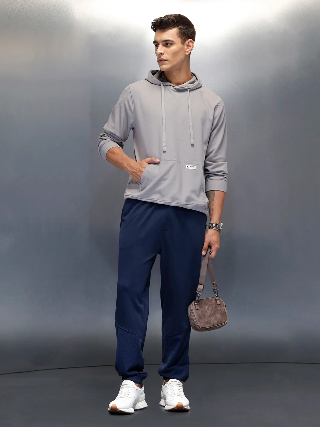 Men's casual straight fit printed knitted jogger | Navy Blue - Image 2
