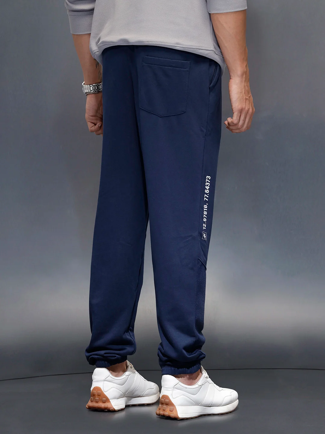 Men's casual straight fit printed knitted jogger | Navy Blue - Image 3