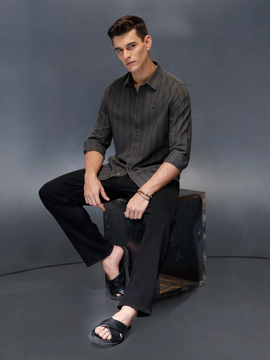Men's casual striped pattern shirt | Green - Image 2