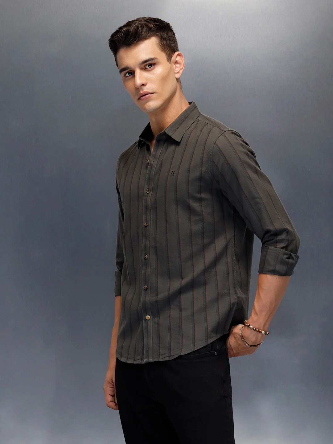 Men's casual striped pattern shirt | Green - Image 4
