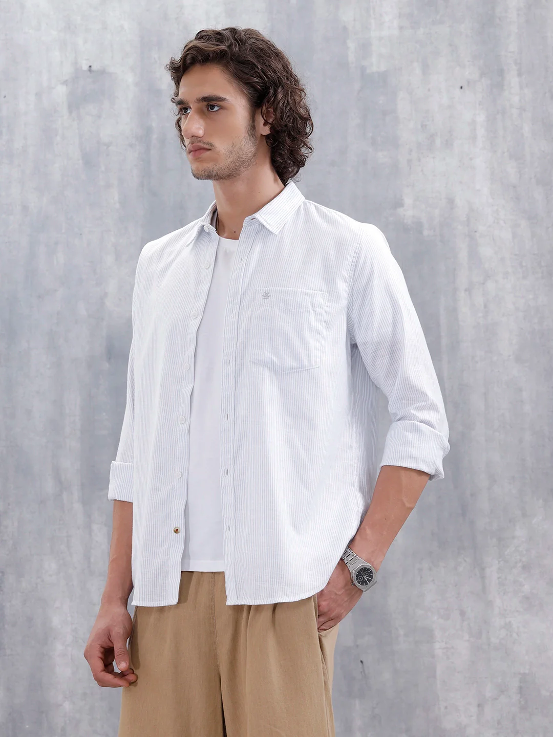 Men's Casual Striped Pattern Shirt | Light Blue - Image 4