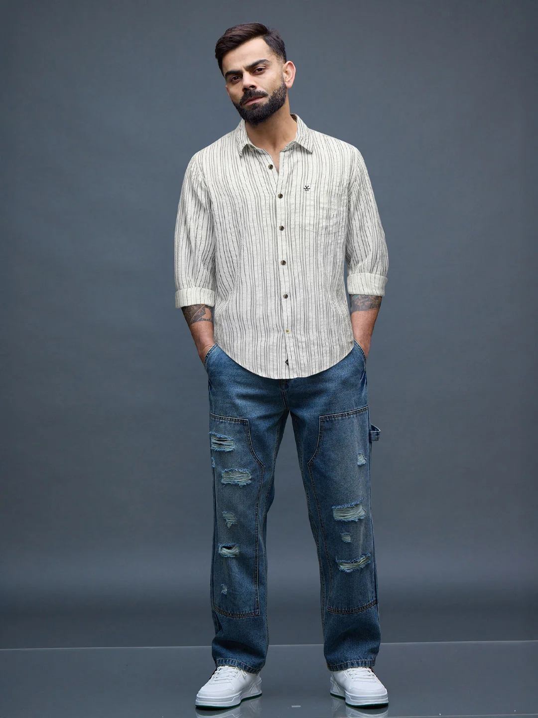 men's casual striped pattern shirt | Off White - Image 2