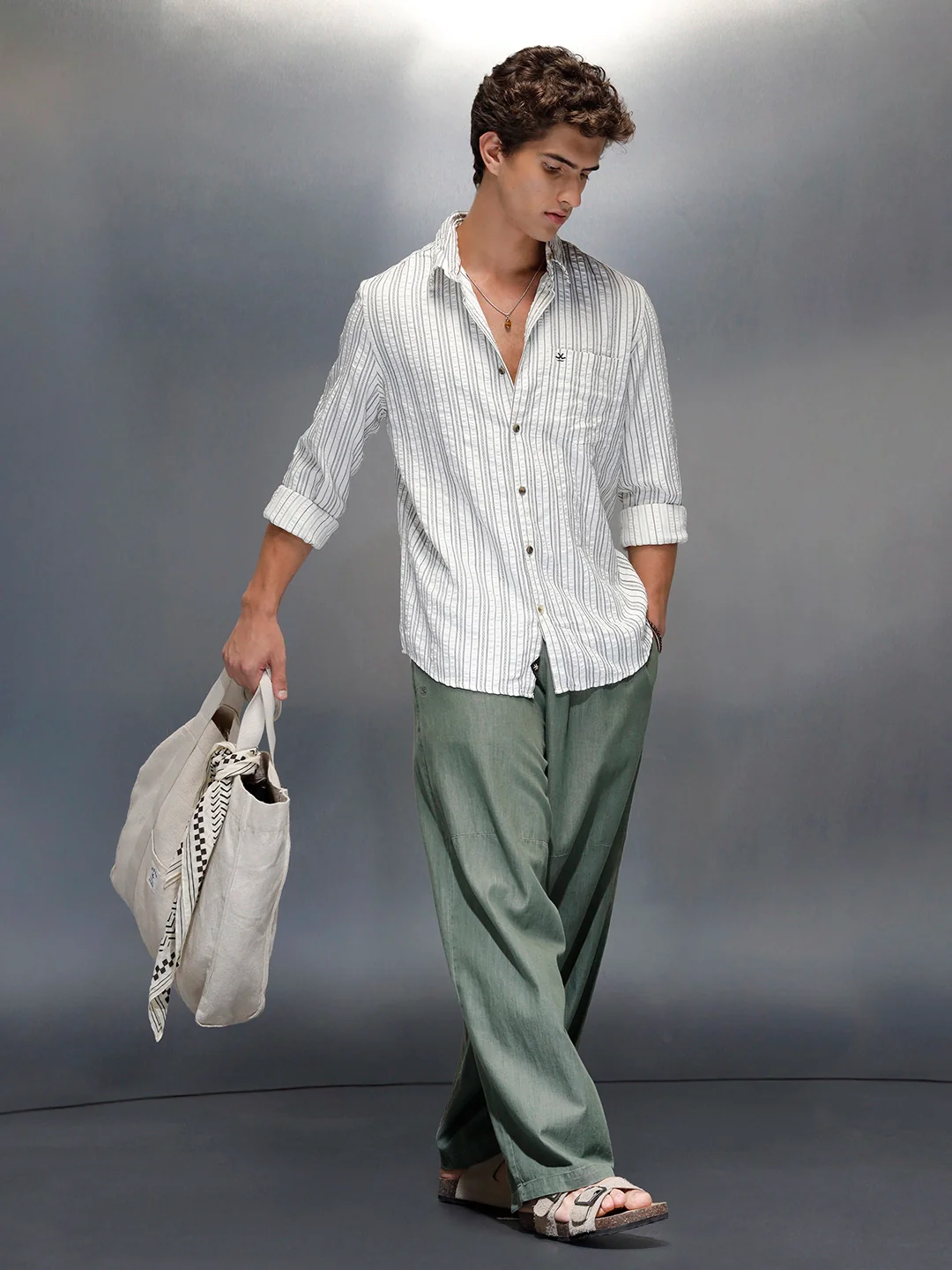 men's casual striped pattern shirt | Off White - Image 4