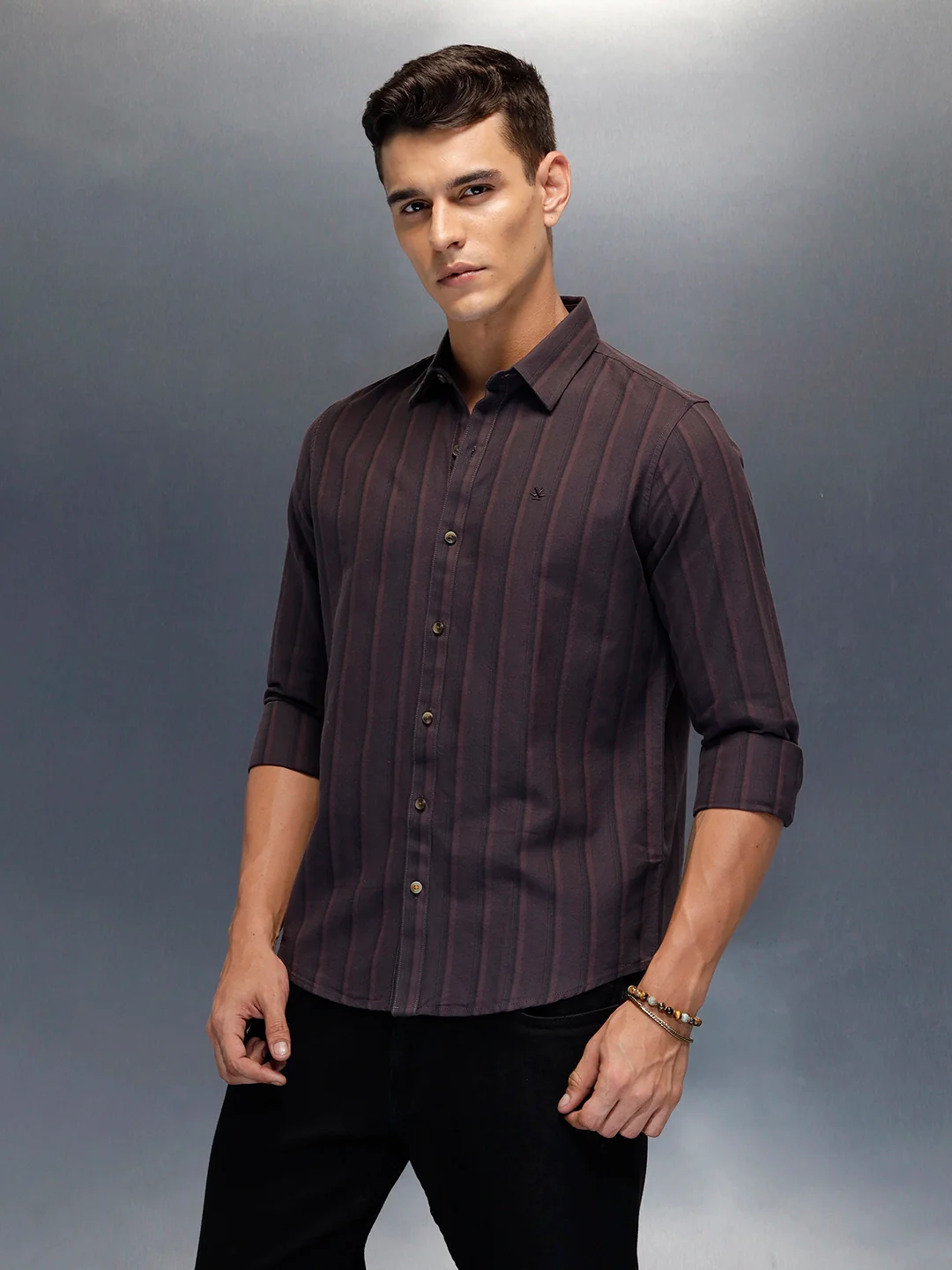 Men's casual striped pattern shirt | Purple - Image 4