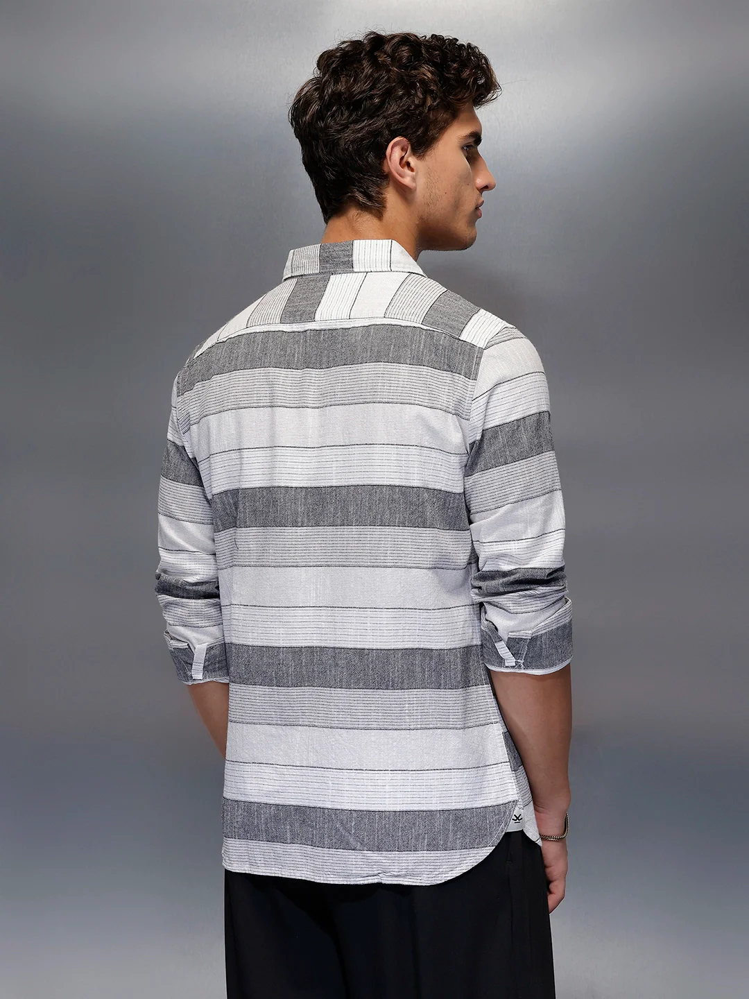 Men's Casual Striped Shirt   |  Off White - Image 3