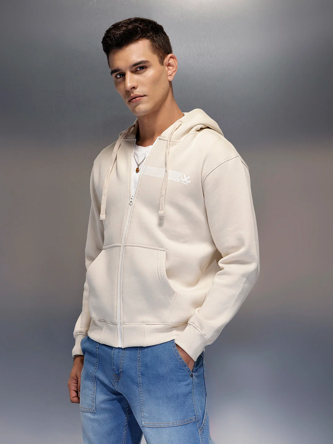 Men's casual sweatshirt with print design | Beige - Image 5