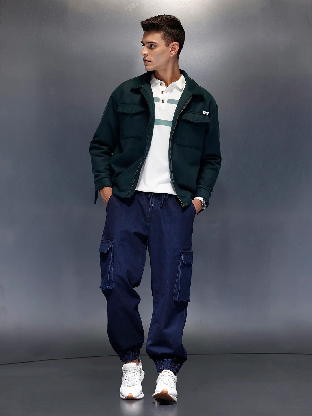 Men's casual wowen jogger with box pockets | Blue - Image 2