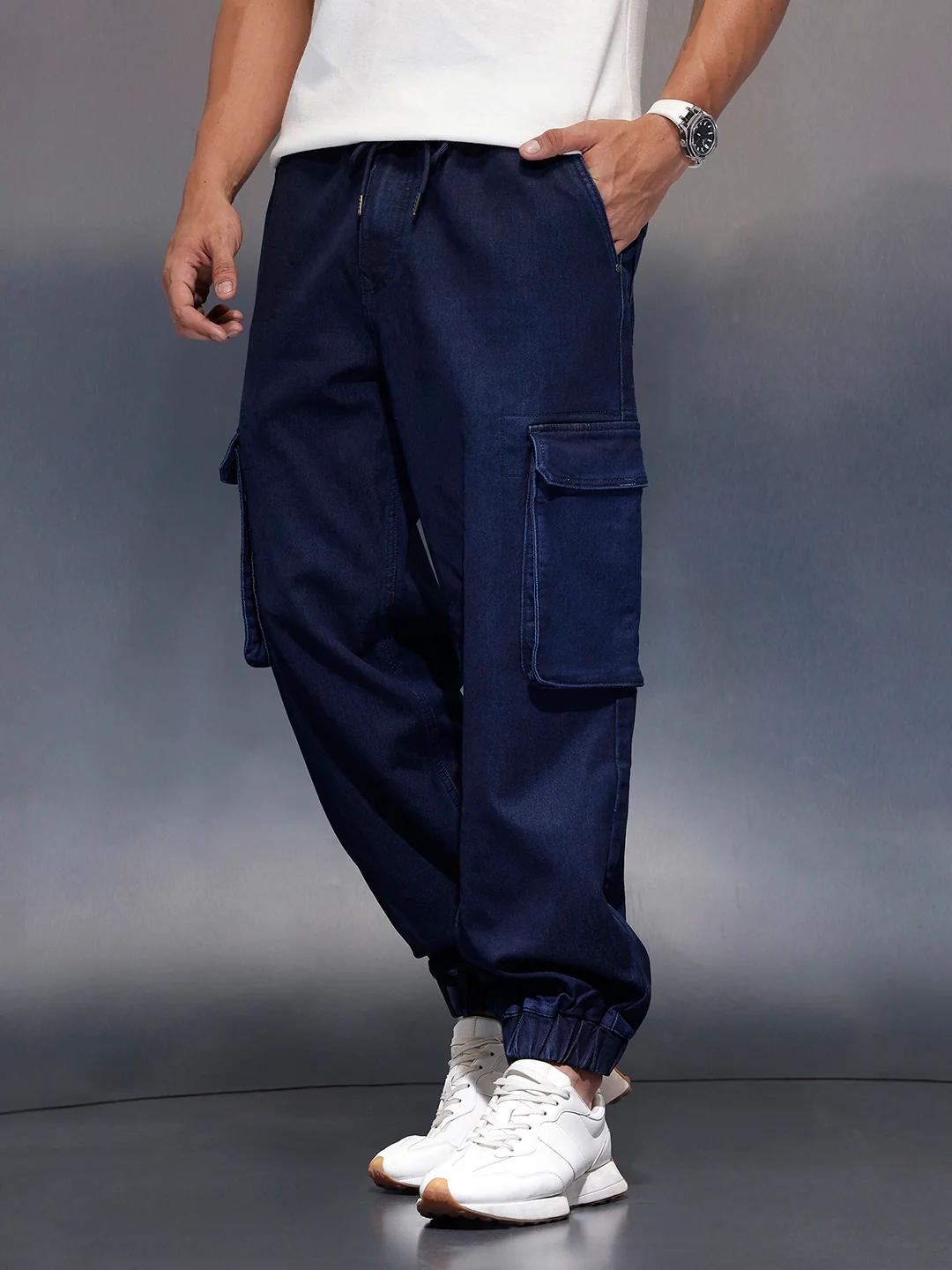 Men's casual wowen jogger with box pockets | Blue - Image 4