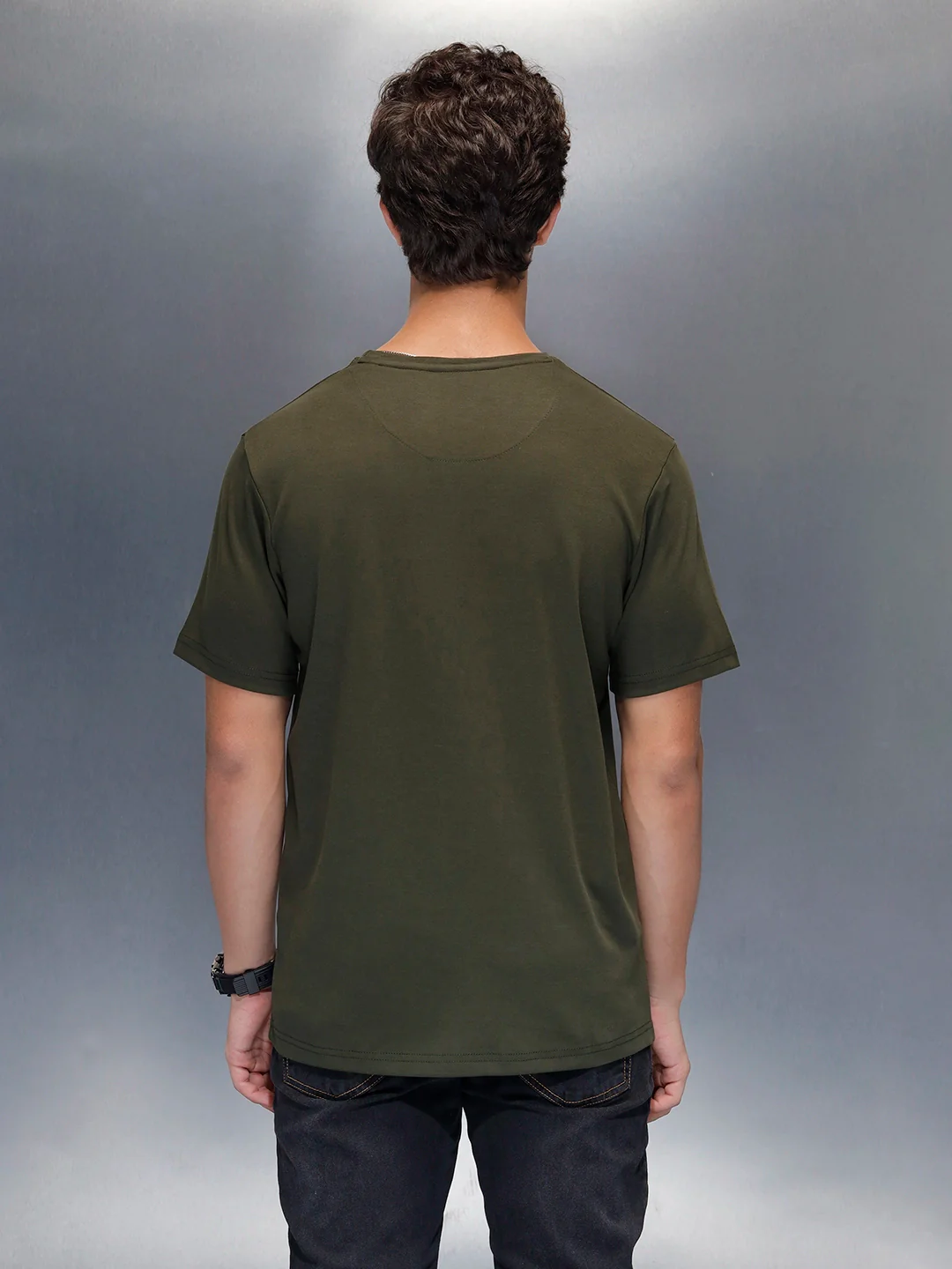 Men's Casual Wrogn Flock printed Tshirt  | Olive - Image 3