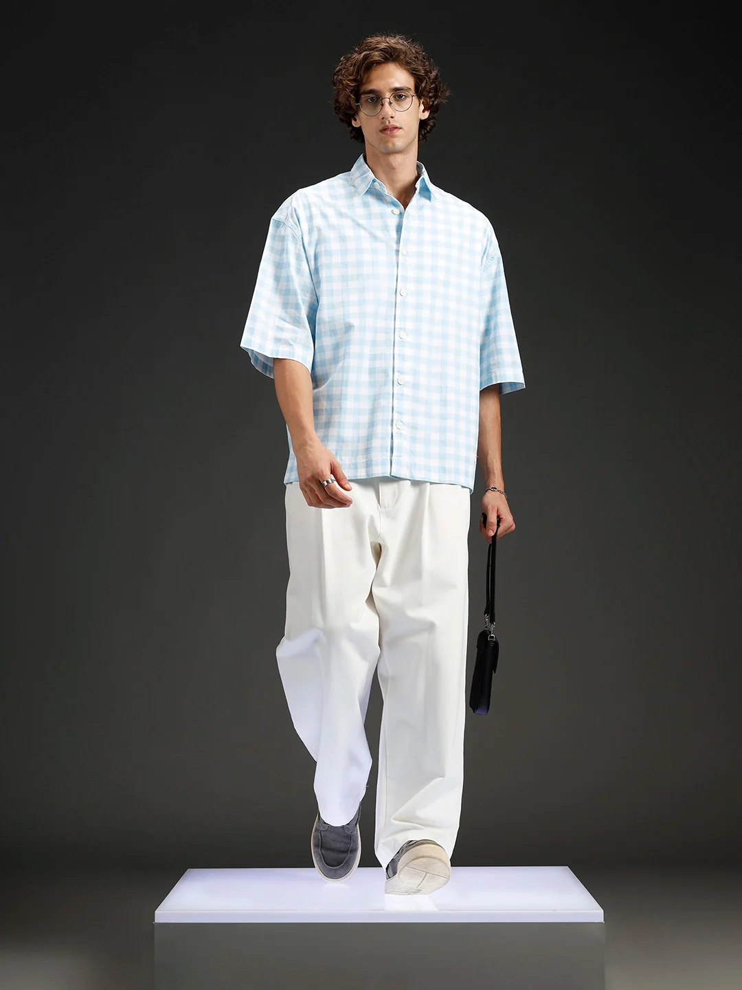 men's causal checkered pattern shirt | Blue - Image 2