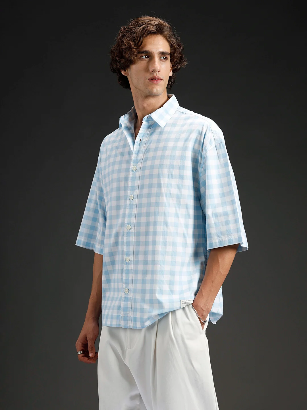 men's causal checkered pattern shirt | Blue - Image 4