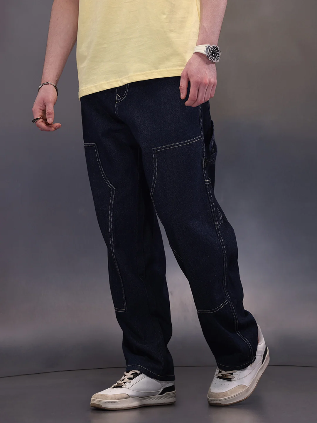 Men's causal loose fit carpenter jeans | Dark Blue - Image 4