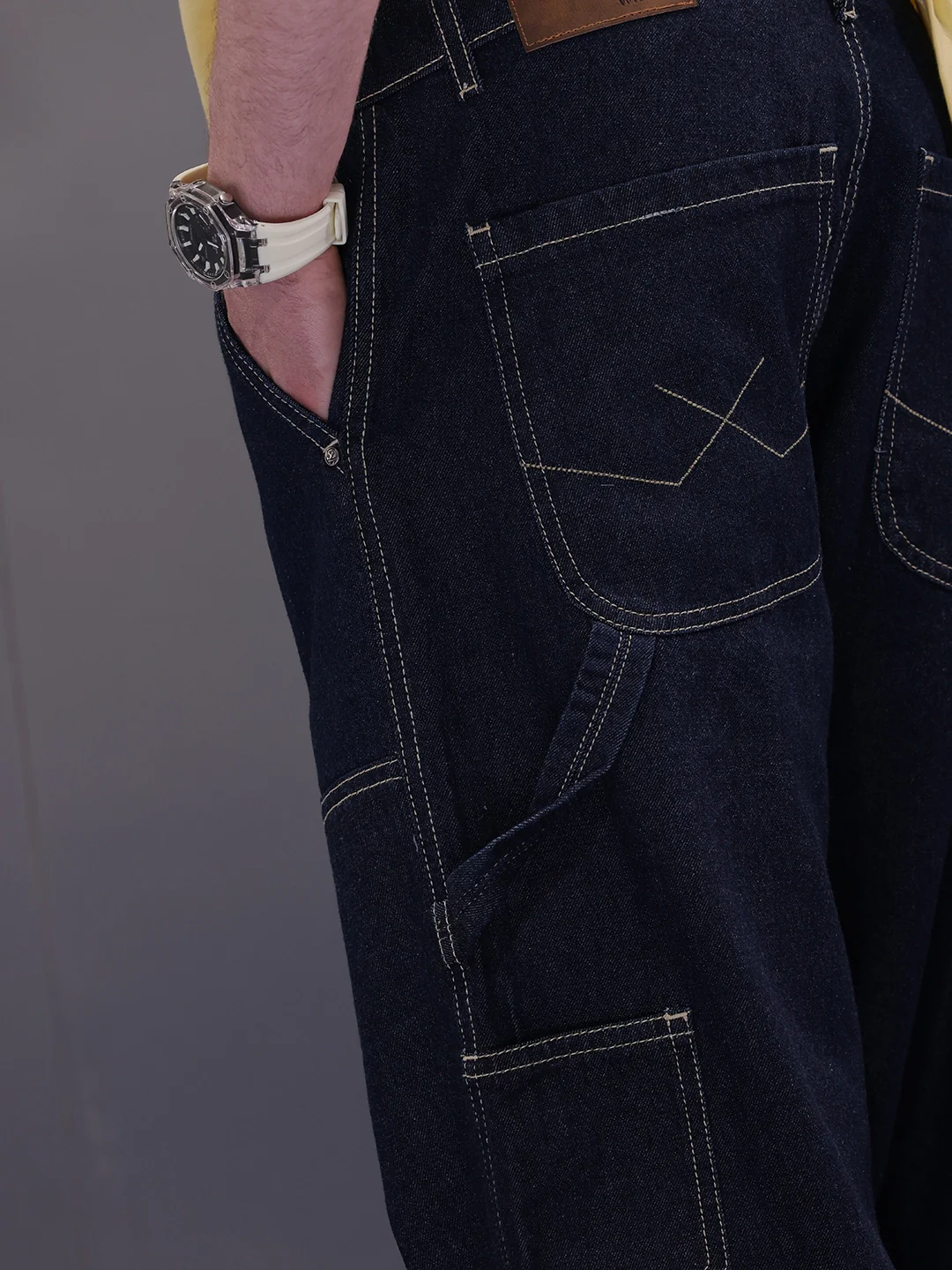 Men's causal loose fit carpenter jeans | Dark Blue - Image 5