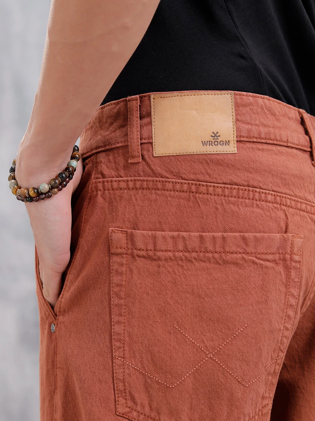 Men's Causal Loose Pleated Jeans | Rust - Image 5
