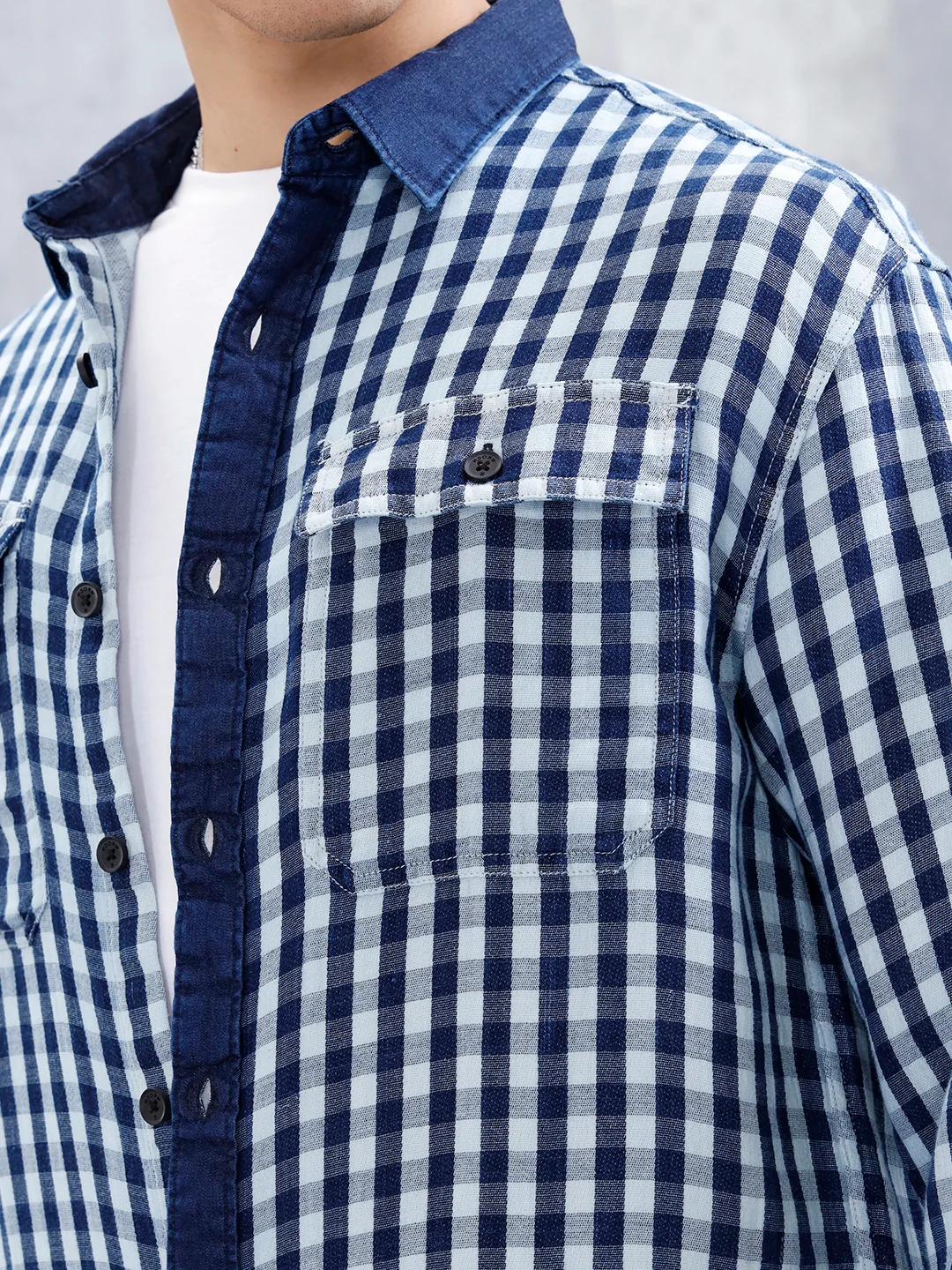 Men's Causal Oversized Fit Checkered Pattern Shirt | Blue - Image 5