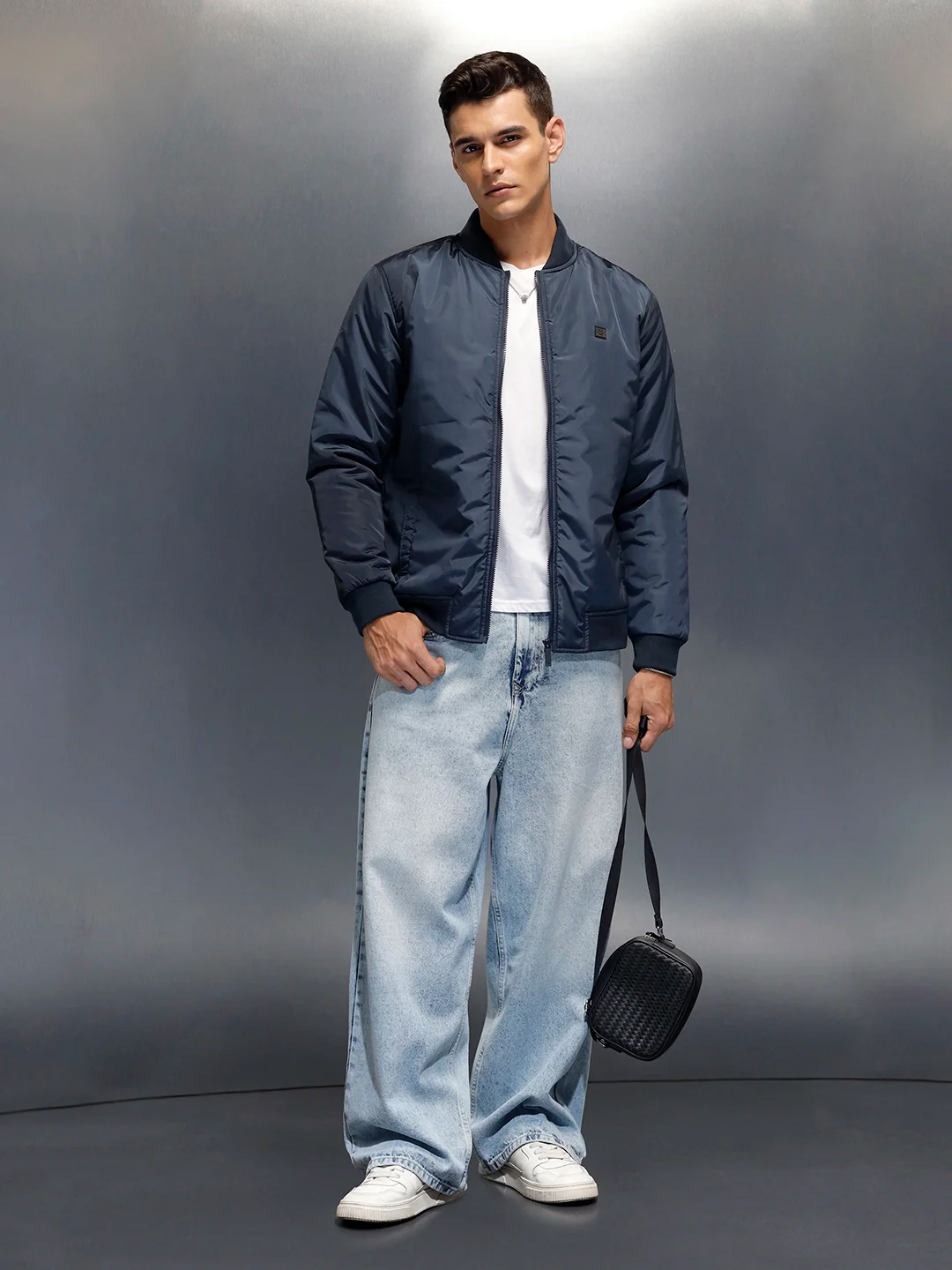 Men's causal regular fit bomber jacket | Navy Blue - Image 2