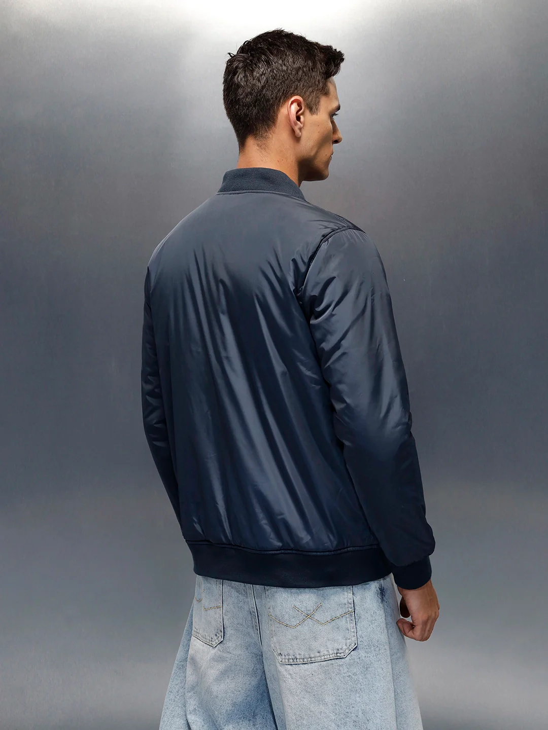 Men's causal regular fit bomber jacket | Navy Blue - Image 3