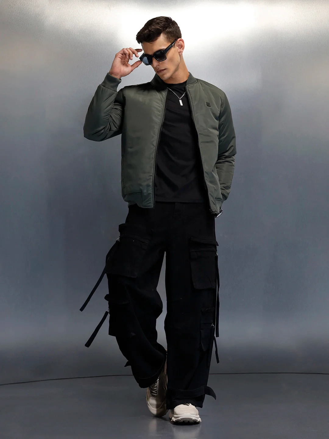 Men's causal regular fit bomber jacket | Olive - Image 2