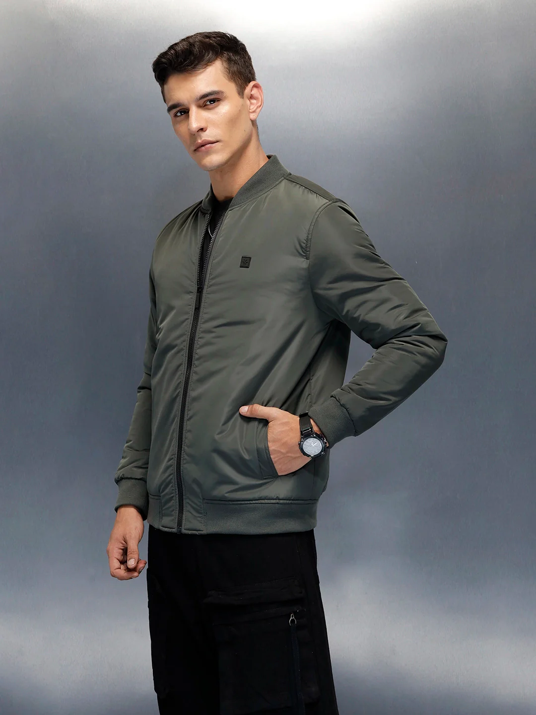 Men's causal regular fit bomber jacket | Olive - Image 4