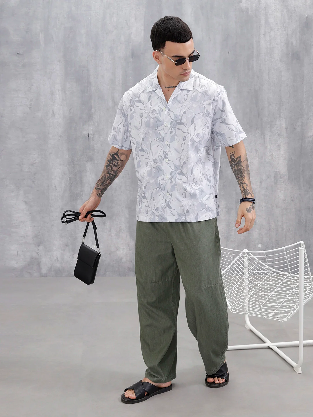 Men's Comfort Fit Resort Collar Printed Shirt | Grey - Image 2