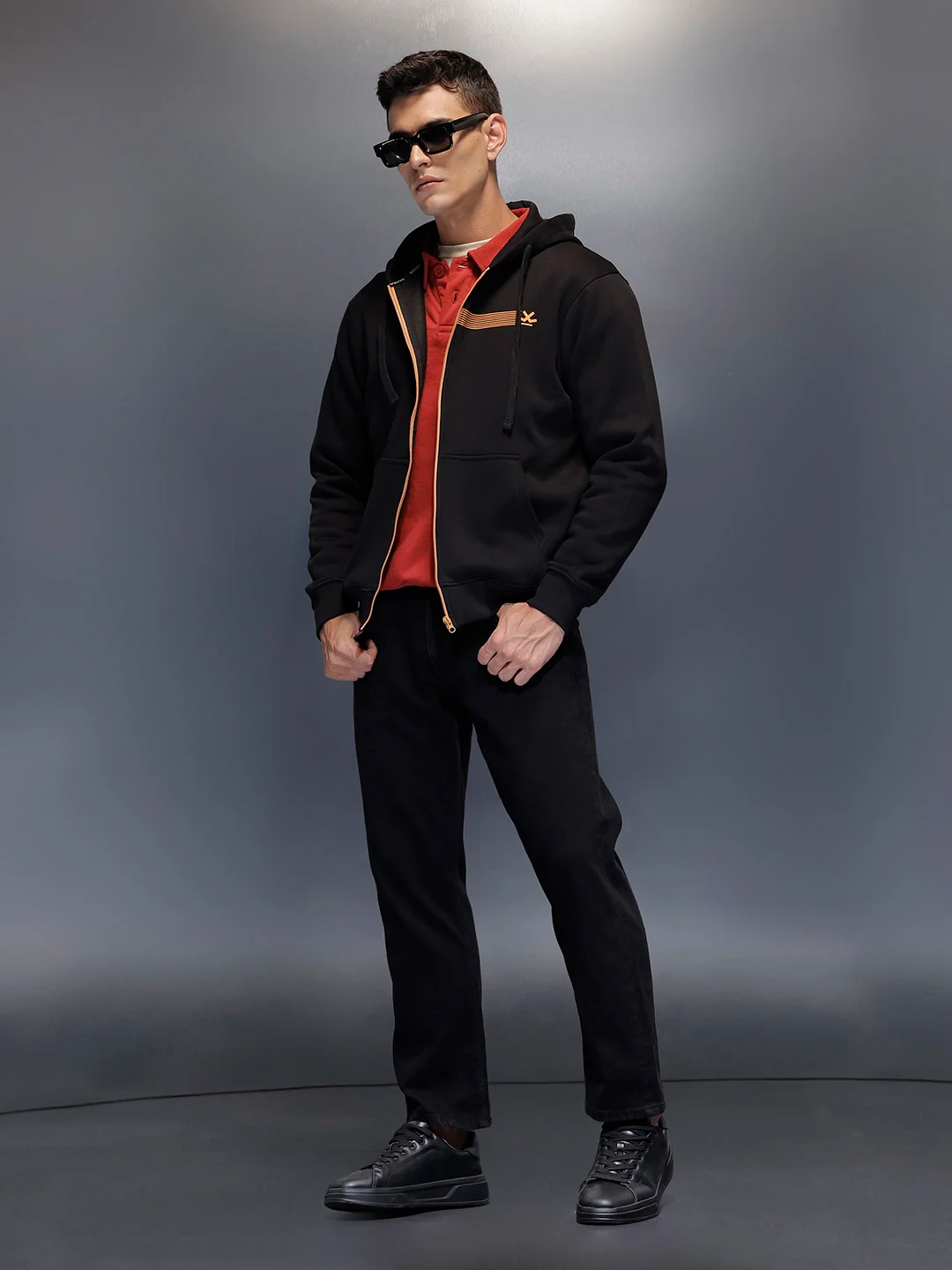 Men's comfort fit sweatshirt with contract zip and print design | Black - Image 2
