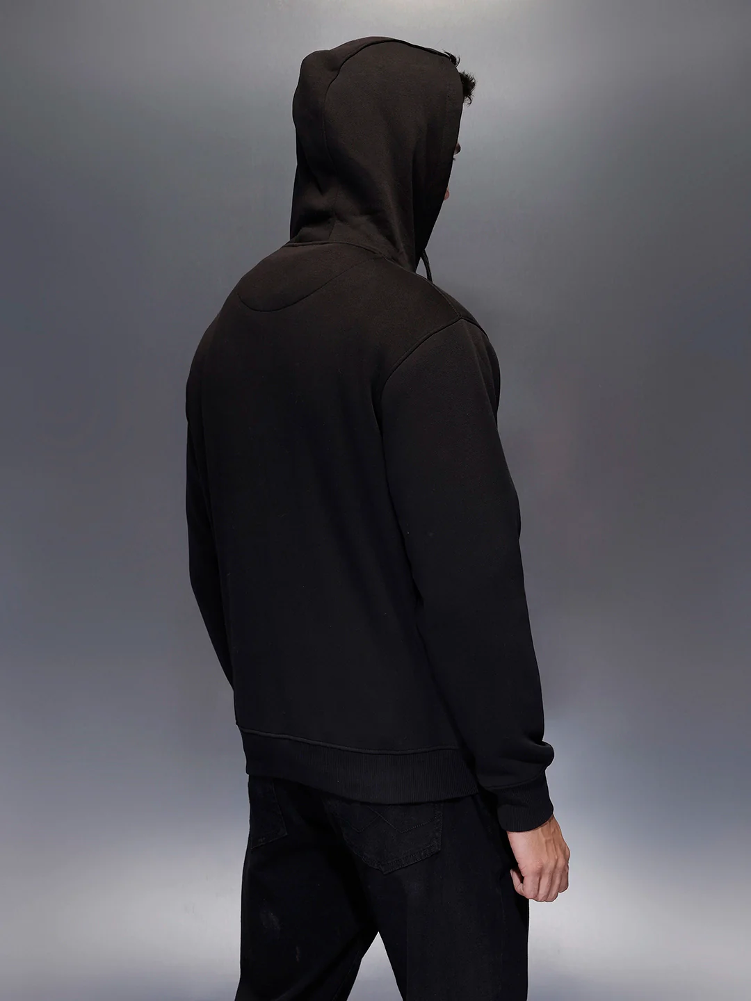 Men's comfort fit sweatshirt with contract zip and print design | Black - Image 3