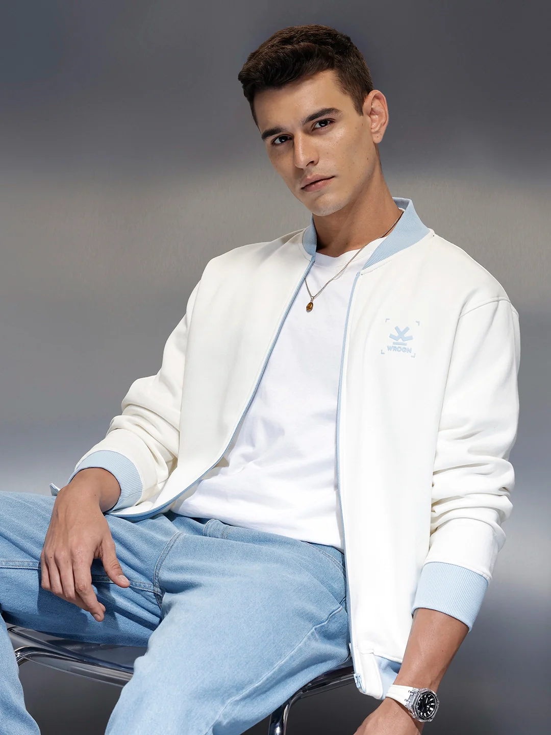 Men's Comfort Fit Zip-Up Sweatshirt |  White - Image 3