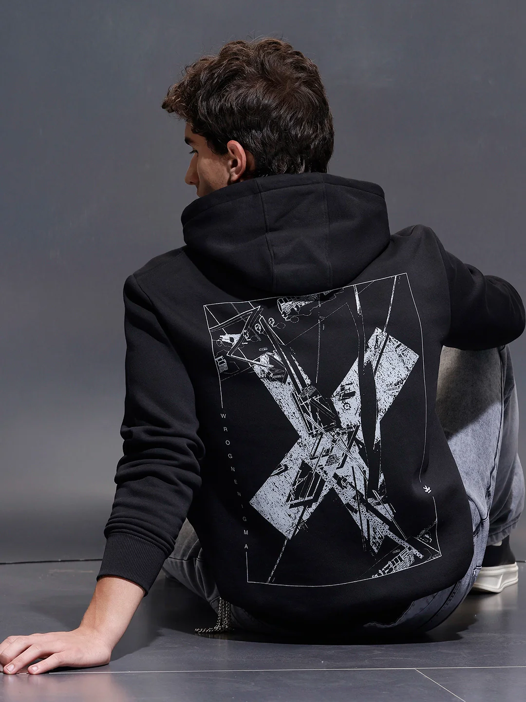 Men's Comfot Fit Graphic Print Hoodie  |  Black - Image 2