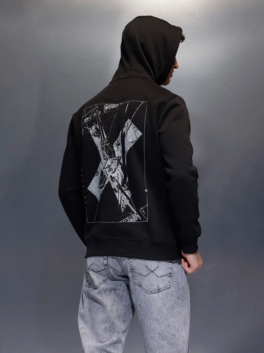 Men's Comfot Fit Graphic Print Hoodie  |  Black - Image 4