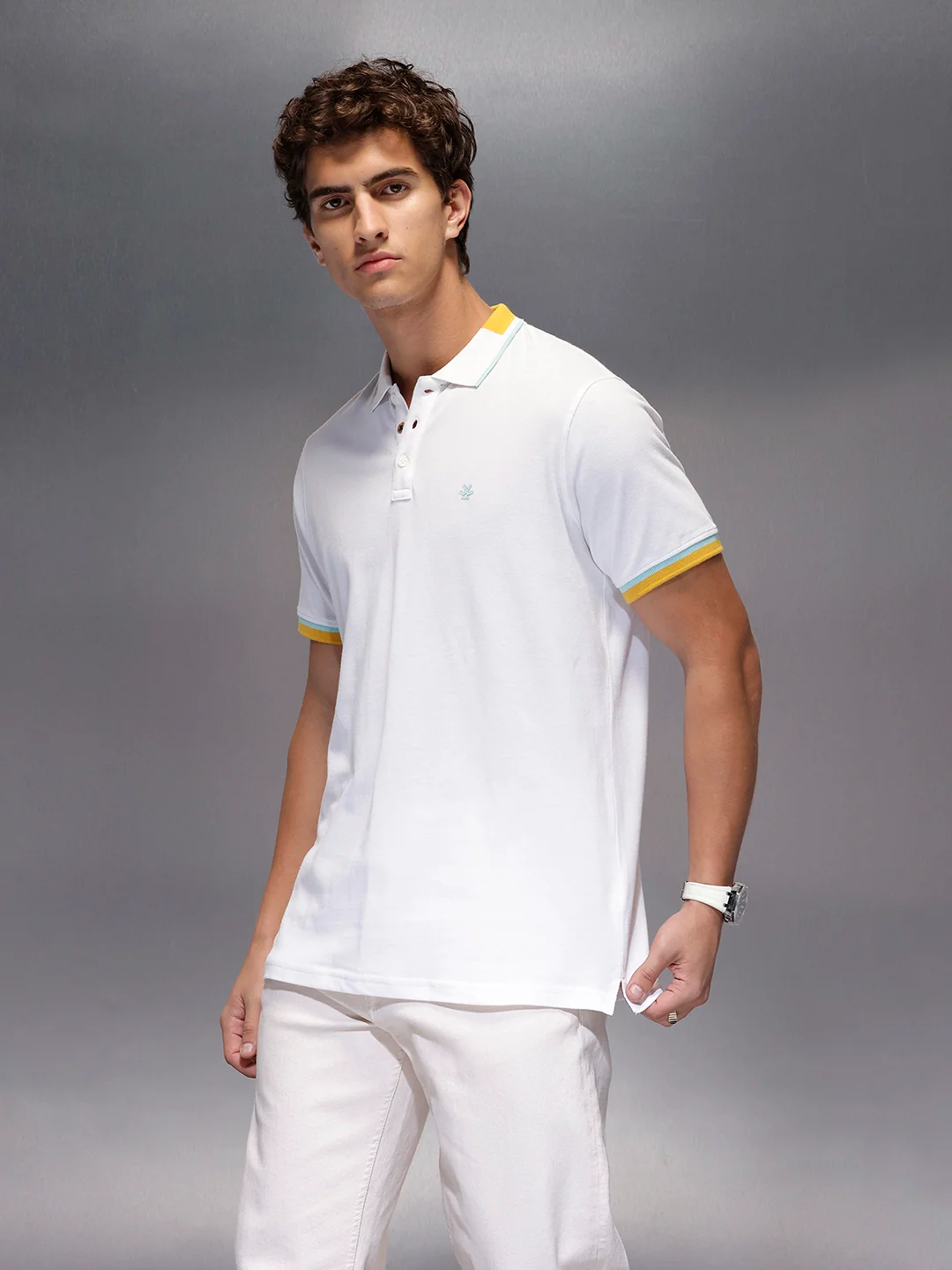 Men's Contrast Tipping Polo T-shirt  |  White - Image 3