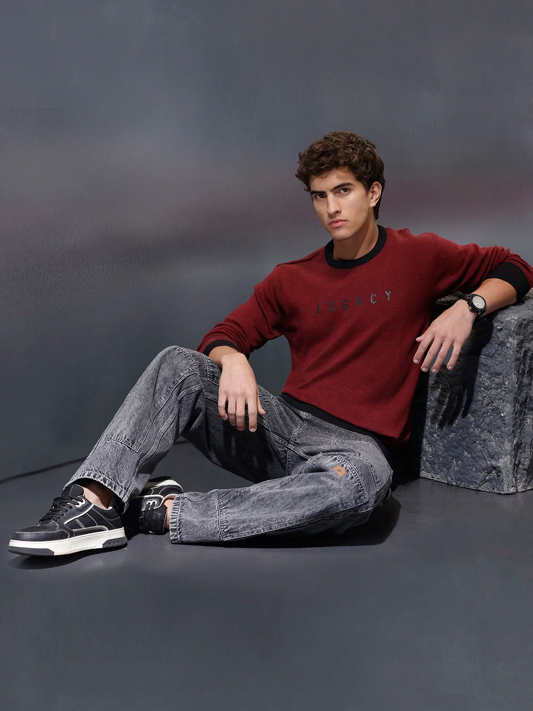 Men's Crewneck Pullover with Legacy Print  |  Maroon - Image 2