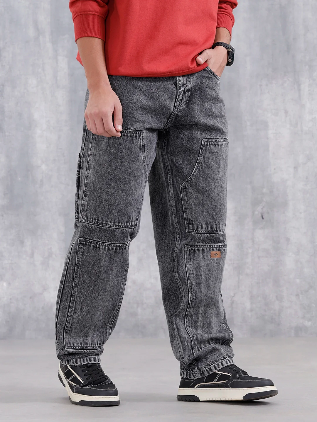 Men's Loose Fit Carpenter Cargo Jeans | Grey - Image 5