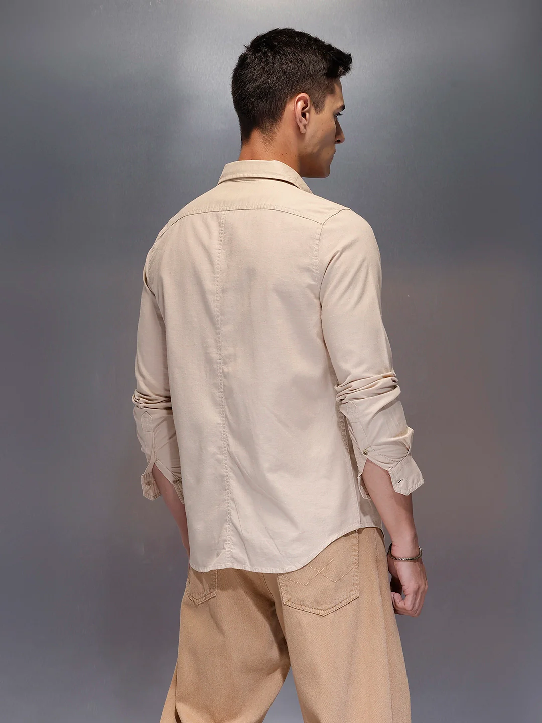 Men's minimal full sleeve shirt for everyday wear | Beige - Image 3