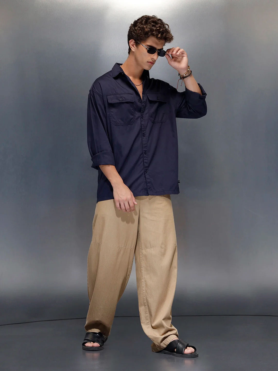 Men's oversize dual pocket shirt  | Navy Blue - Image 2