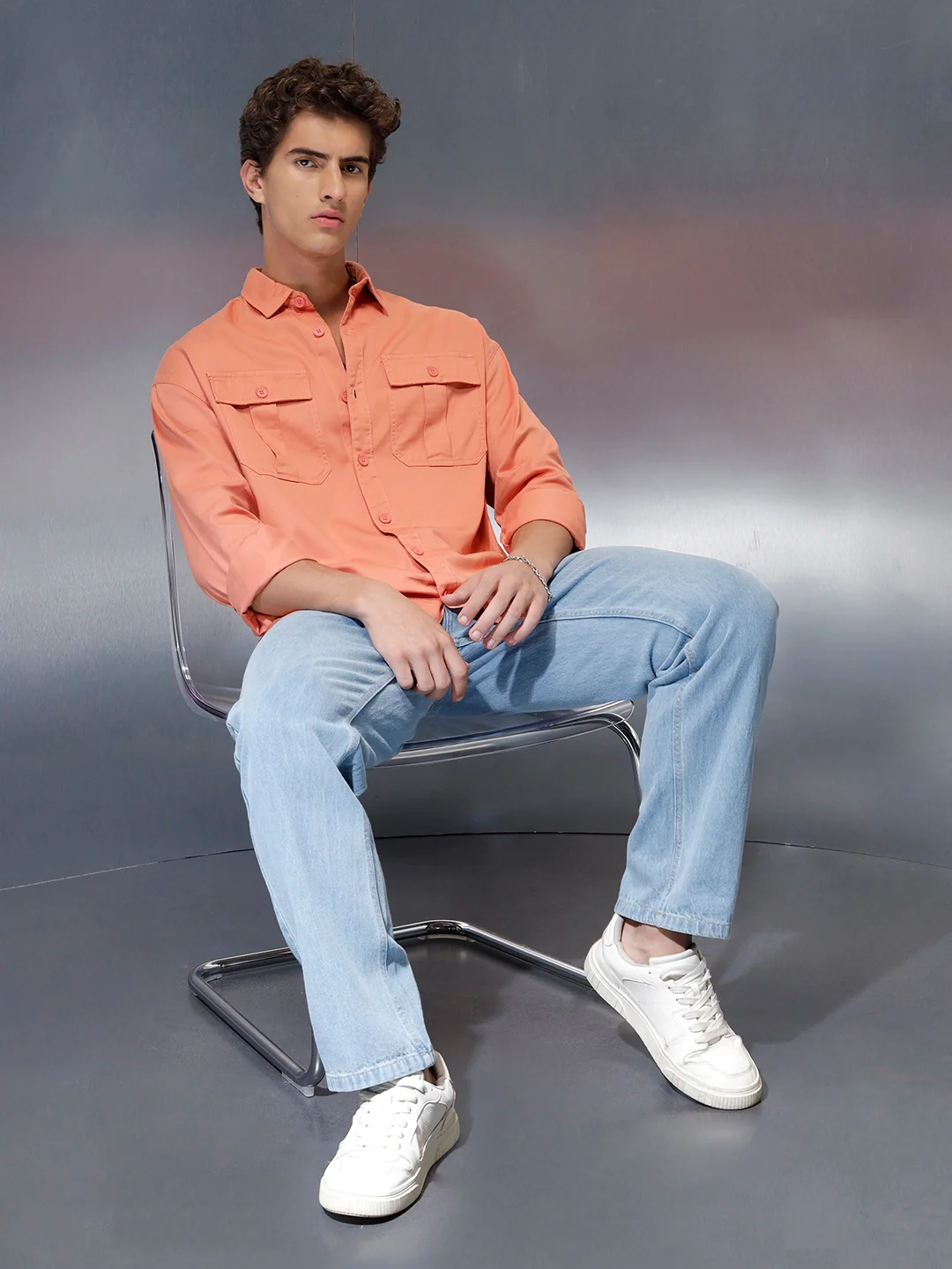 Men's oversize dual pocket shirt  | Peach - Image 2