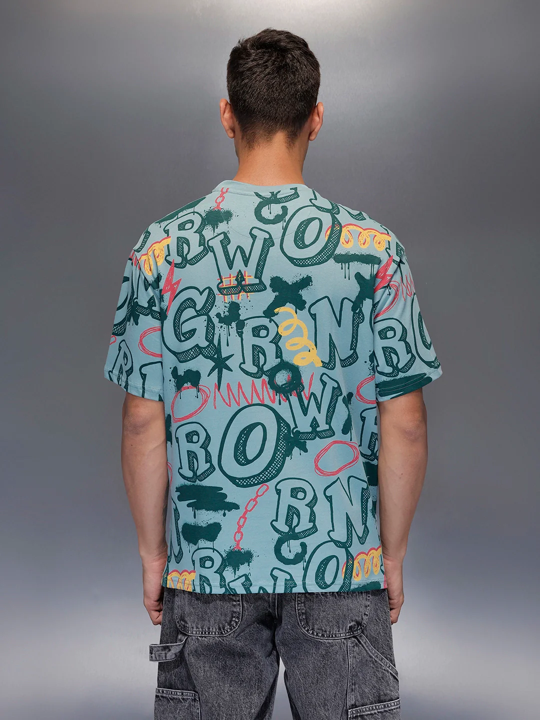 Men's oversized all-over graphic print T-shirt | Teal - Image 3