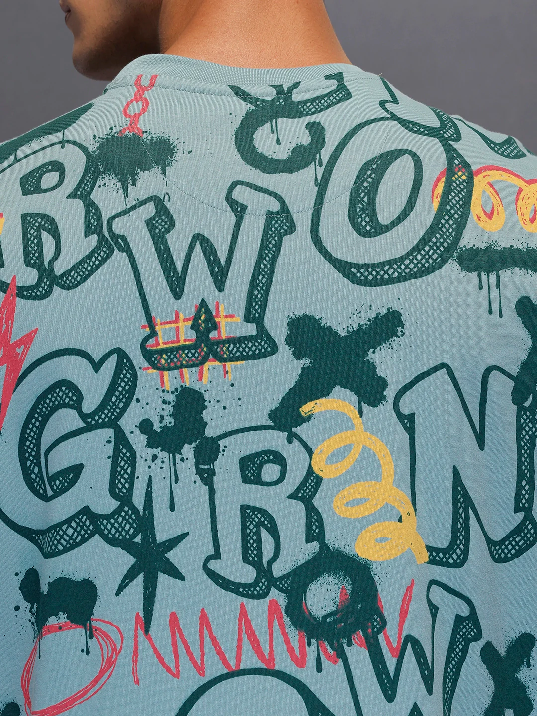Men's oversized all-over graphic print T-shirt | Teal - Image 5