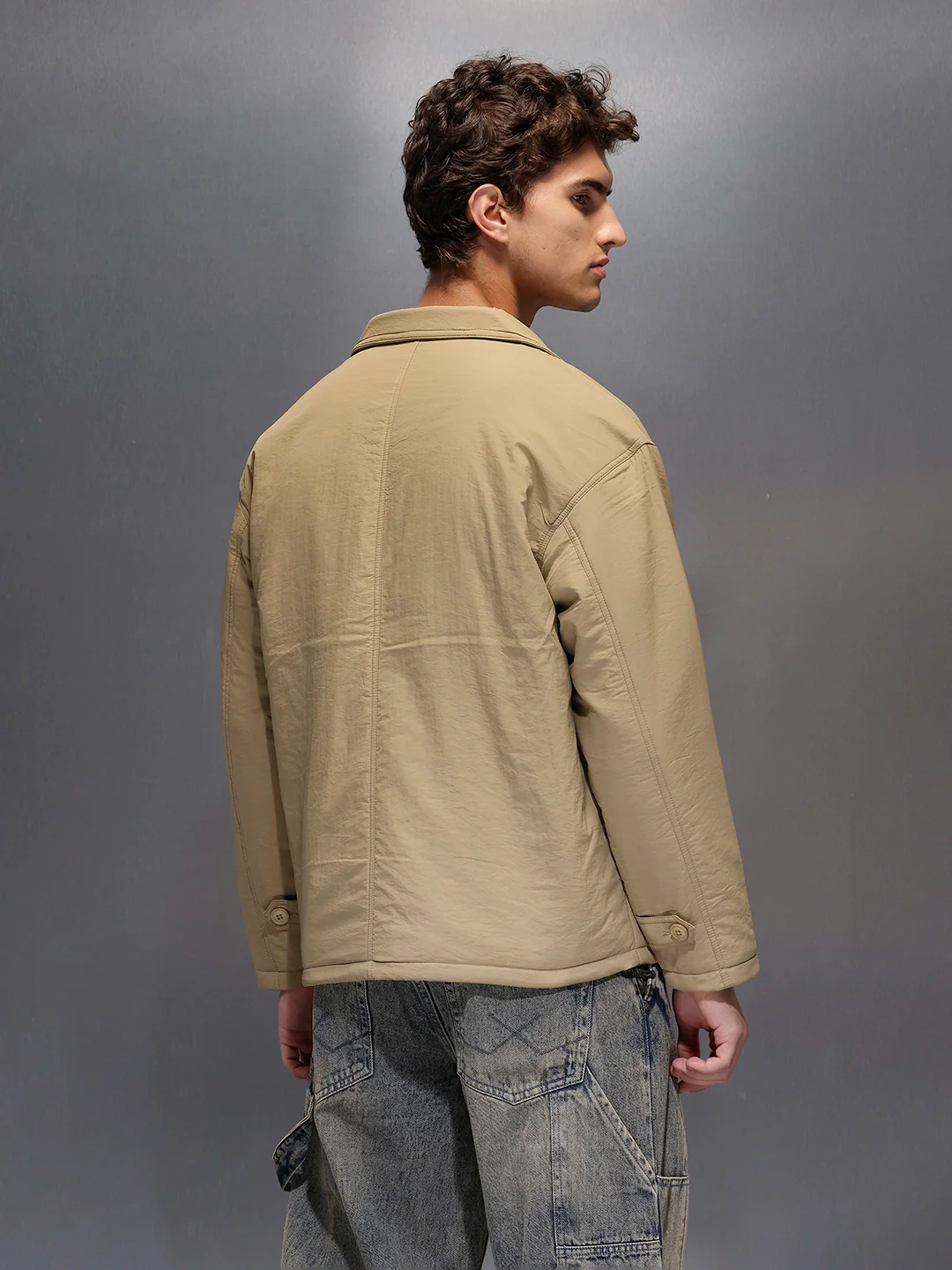 Men's Oversized blazer Style Nylon Jacket  |  Khaki - Image 2