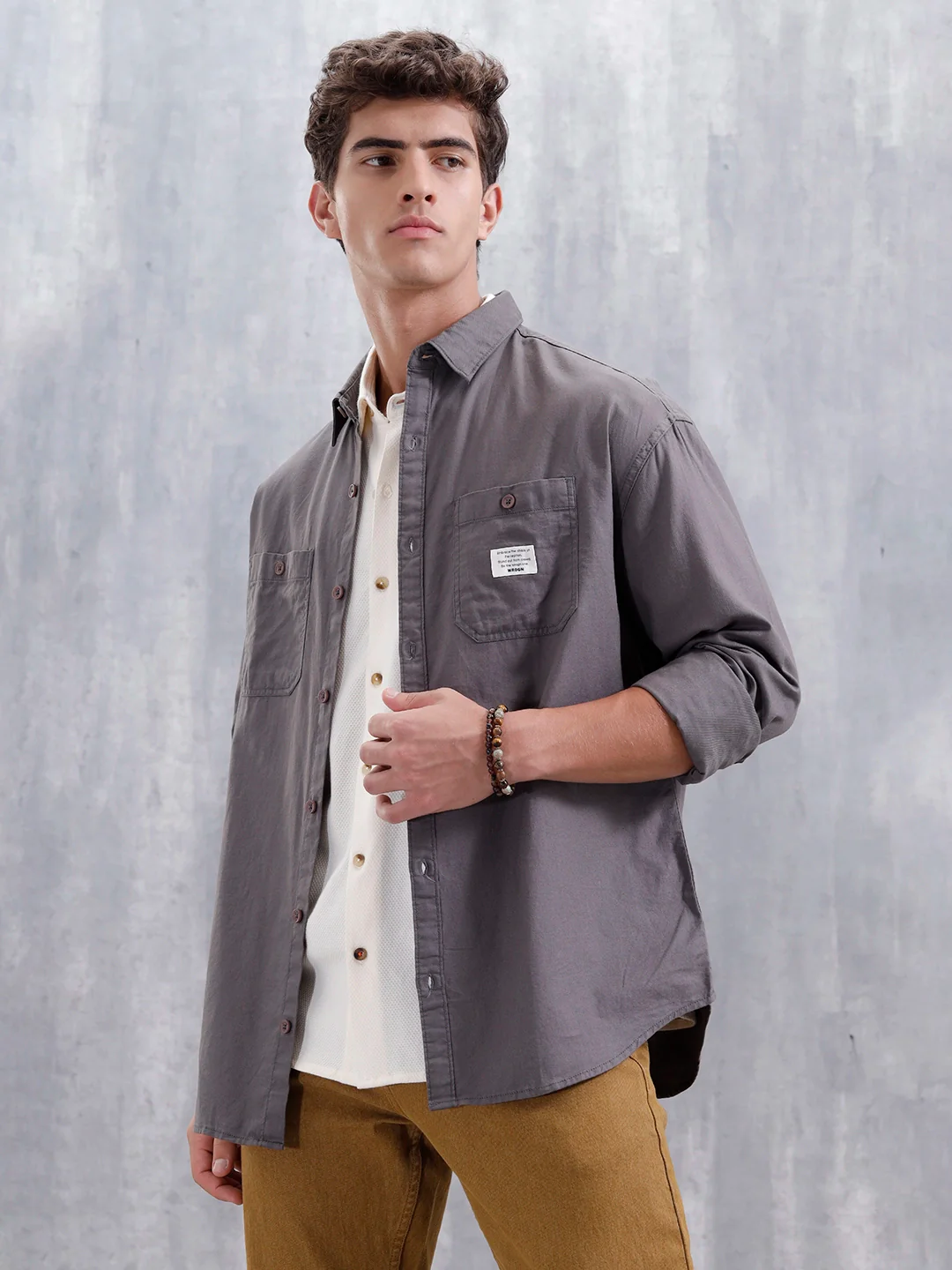Men's Oversized Double Pocket Casual Shirt | Grey - Image 4