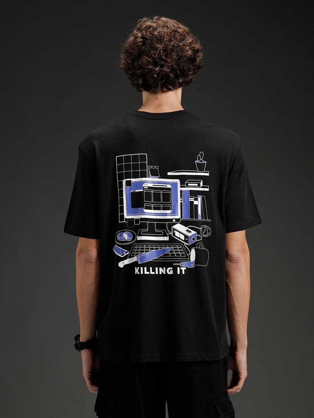 Men's Oversized Graphic Print T-shirt | Black - Image 3